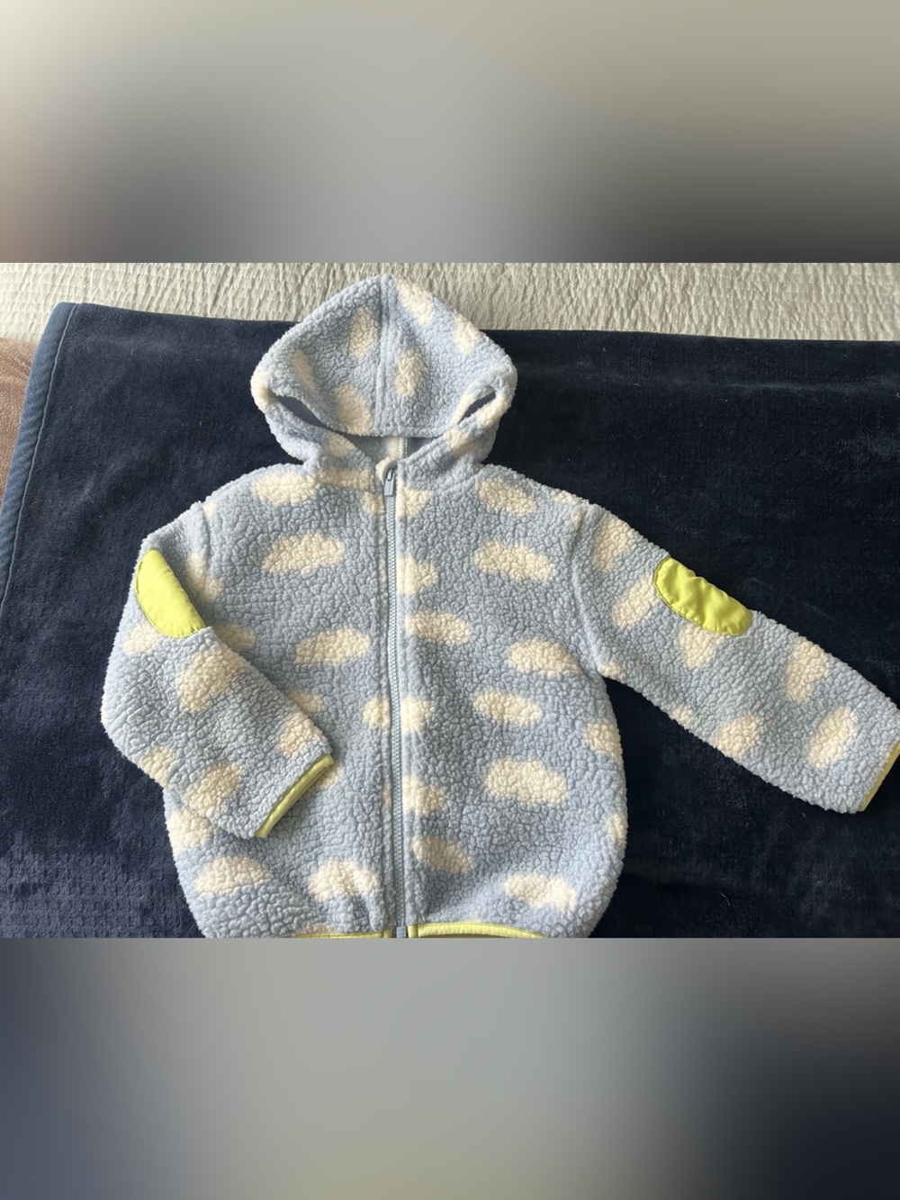 Kids Cloud Print Blue Fleece One-Piece with Hood